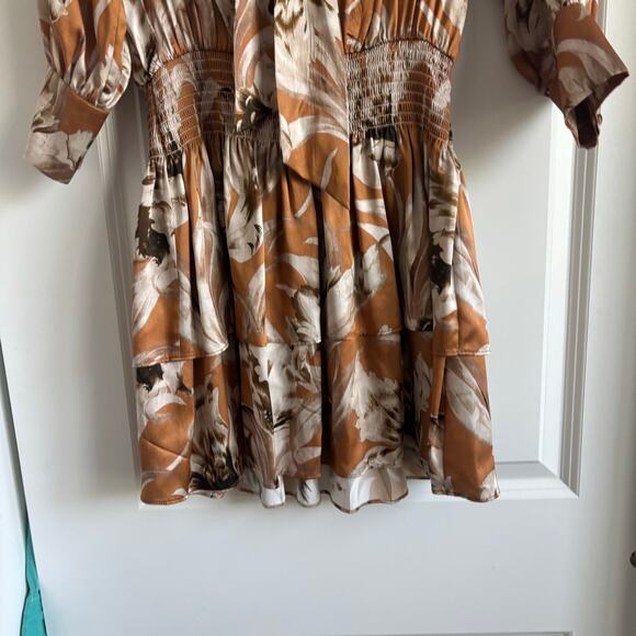 Christy Lynn Women’s 100% Silk Smocked Sutton Dress Calla Lily Spice XS Spring - Picture 4 of 13